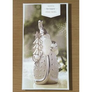 GLASS SANTA FIGURINE with Christmas Tree, Silver Pier 1 Imports Pere Noel